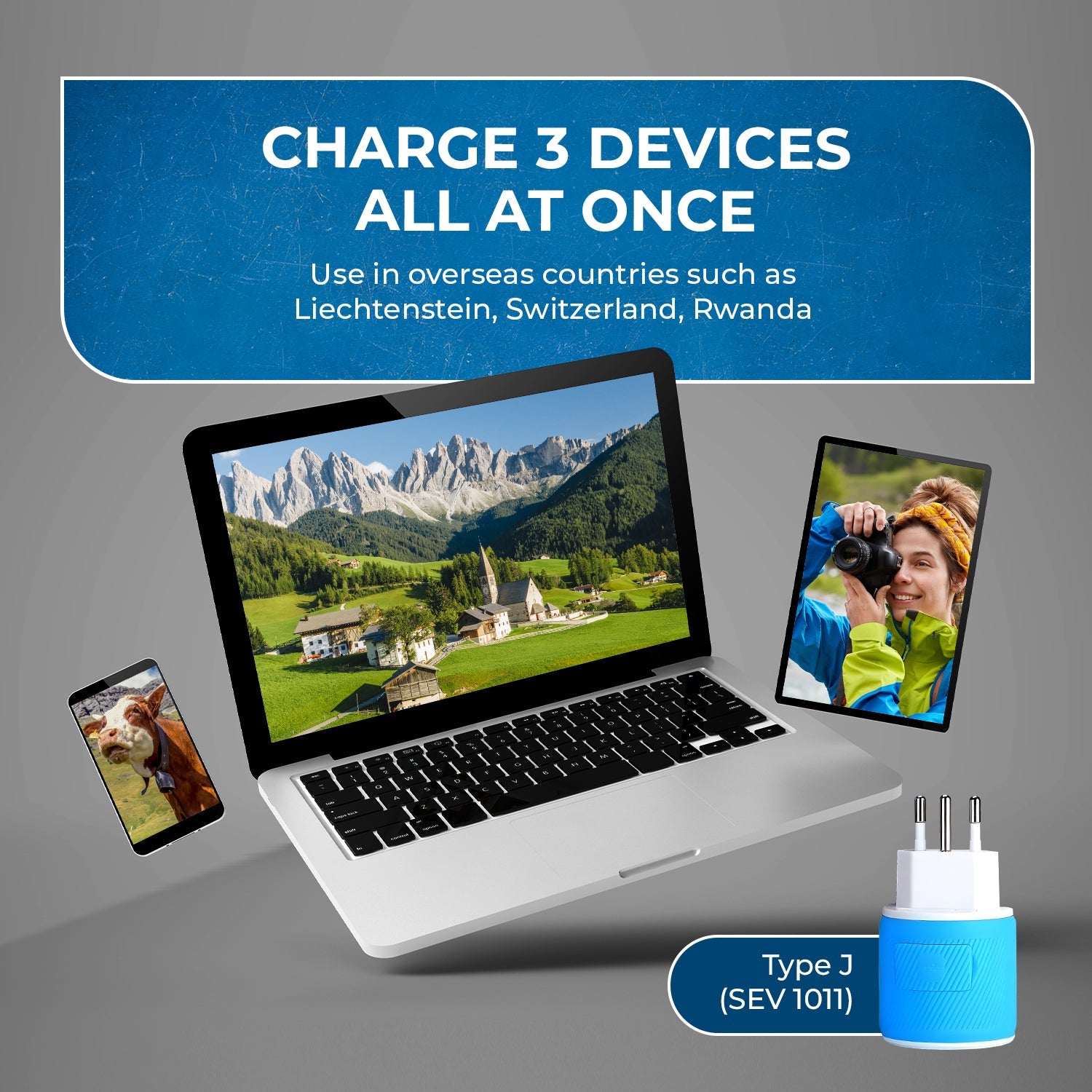 Compact Switzerland Travel Adapter - 3 in 1 with 2 USB Ports - Your Ideal Travel Companion