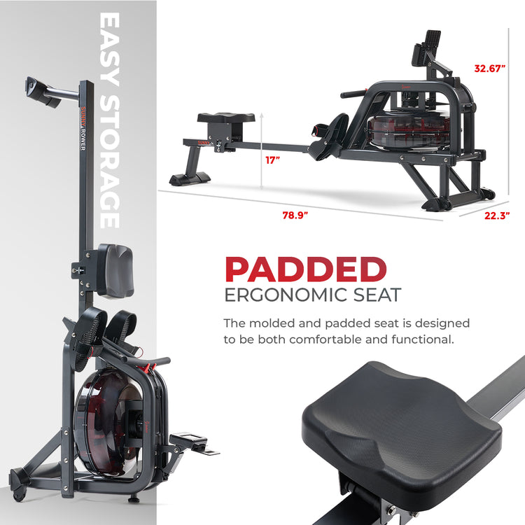 Sunny Health & Fitness Smart Obsidian Surge 500m Water Rowing Machine - Your Home Fitness Powerhouse