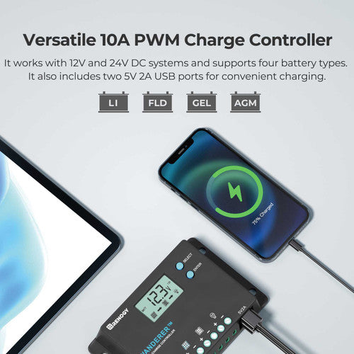 Renogy 100W 12V Monocrystalline Solar Starter Kit with Wanderer 10A Charge Controller - Your Key to Easy Solar Power