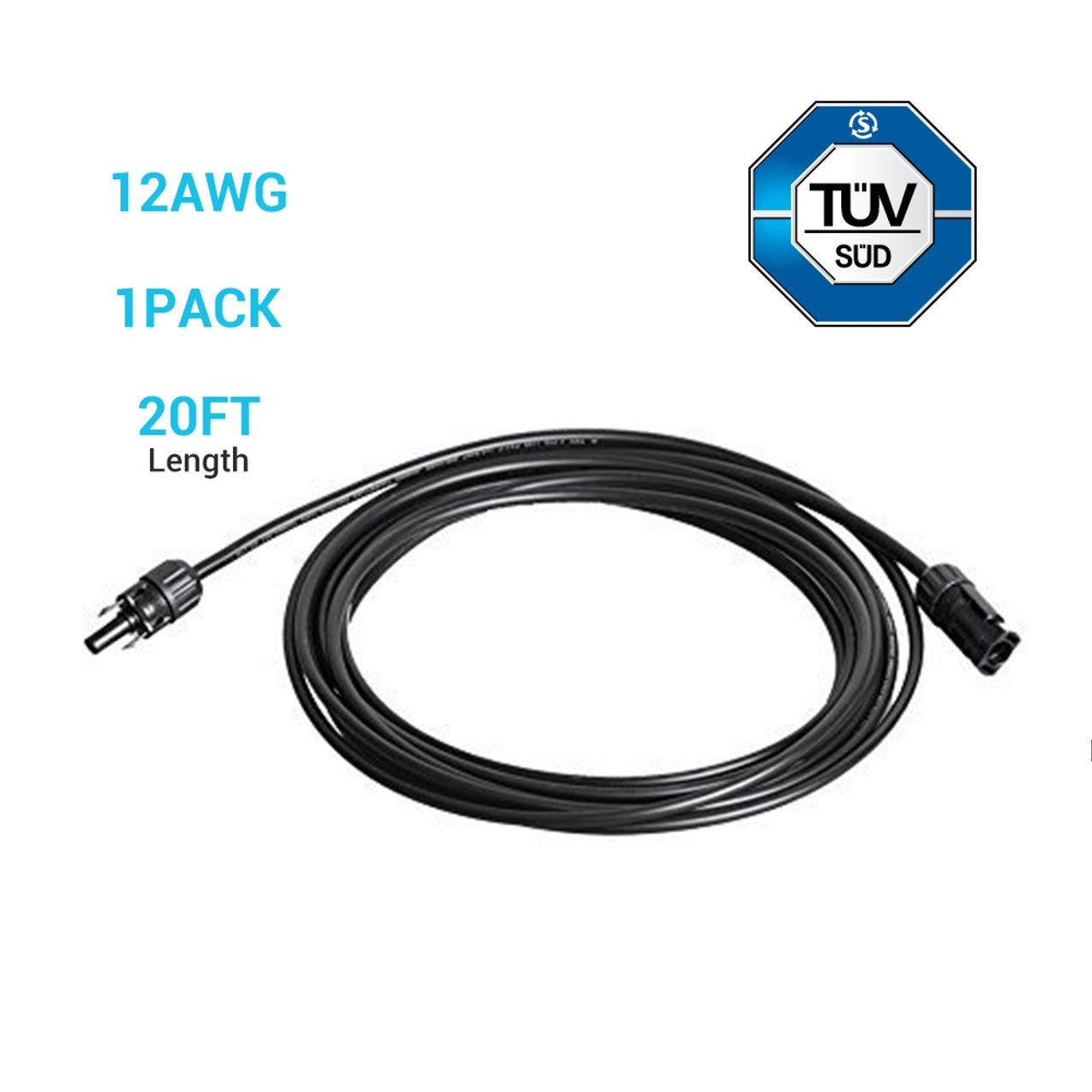 Renogy 20Ft 12AWG Solar Panel Extension Cable with MC4 Connectors - Customize Your Solar Setup Effortlessly