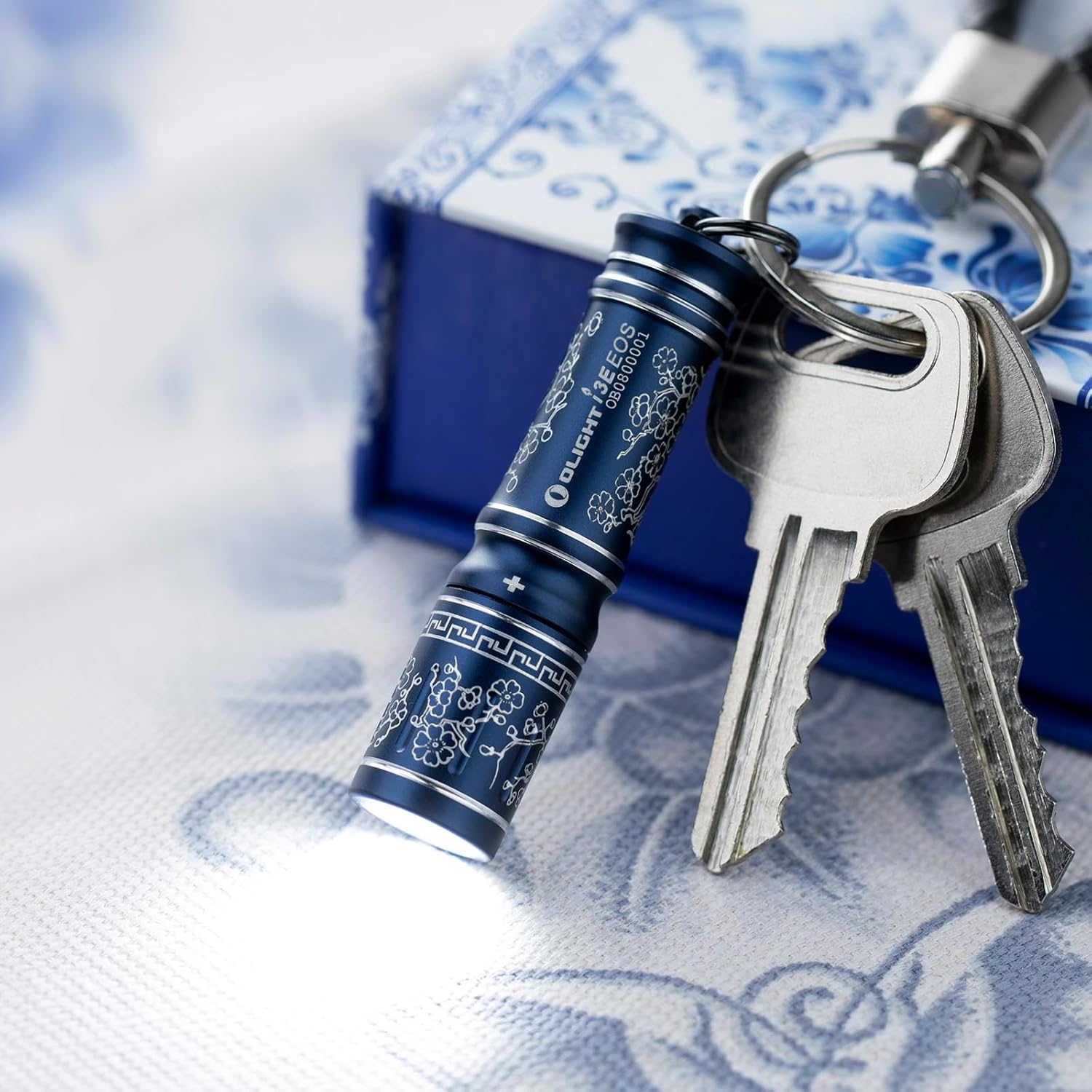 Blue Porcelain I3E Keychain Flashlight - Your Ultra-Portable Lighting Companion