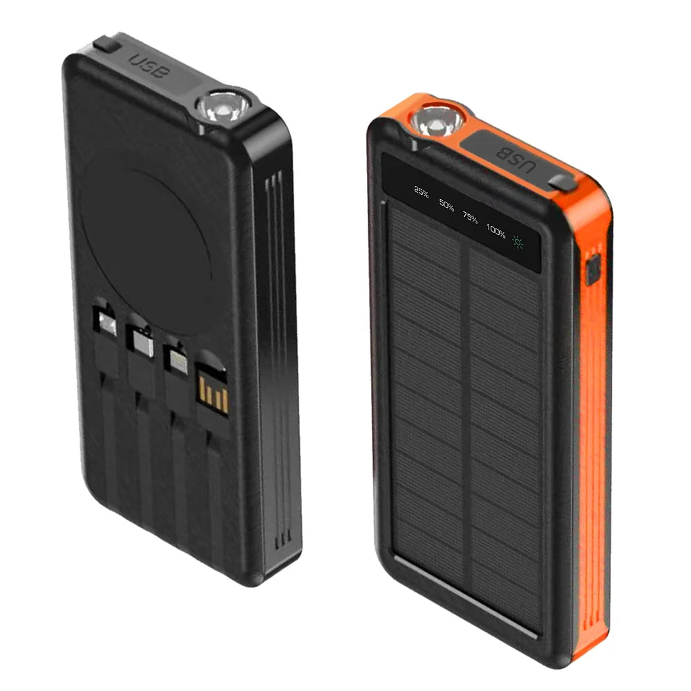 Sungale 10000mAh Wireless Solar Power Bank with Built-in Cables