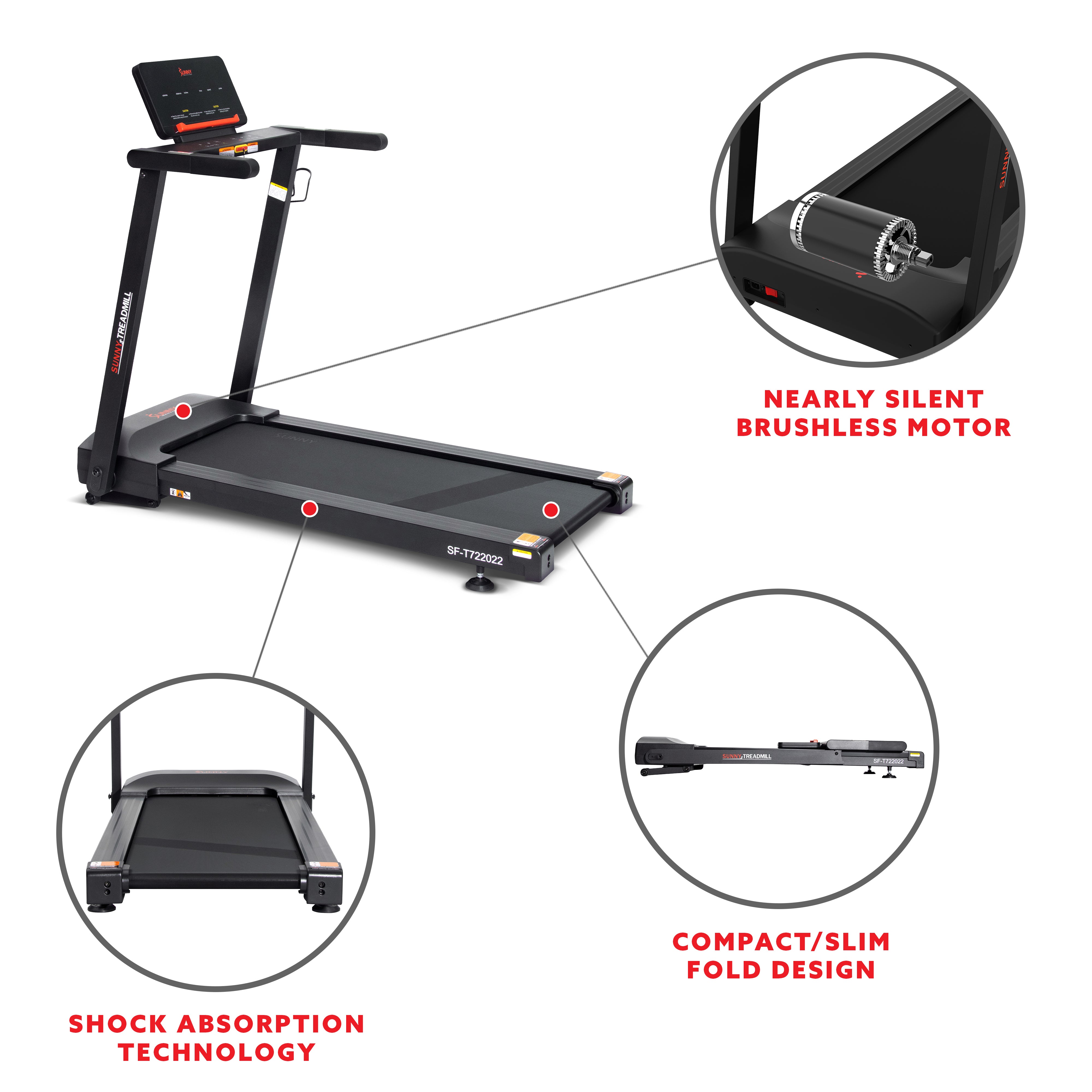 Sunny Health & Fitness Interactive Slim Auto Incline Bluetooth Treadmill SF-T722022