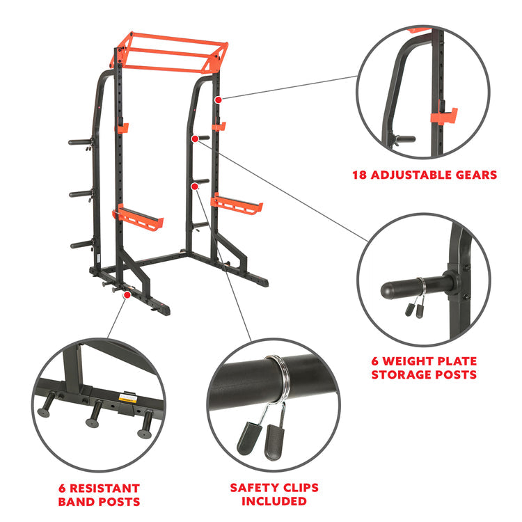 Sunny Health & Fitness PowerZone Heavy Duty Half Rack with 1000 LB Capacity - SF-XF9933