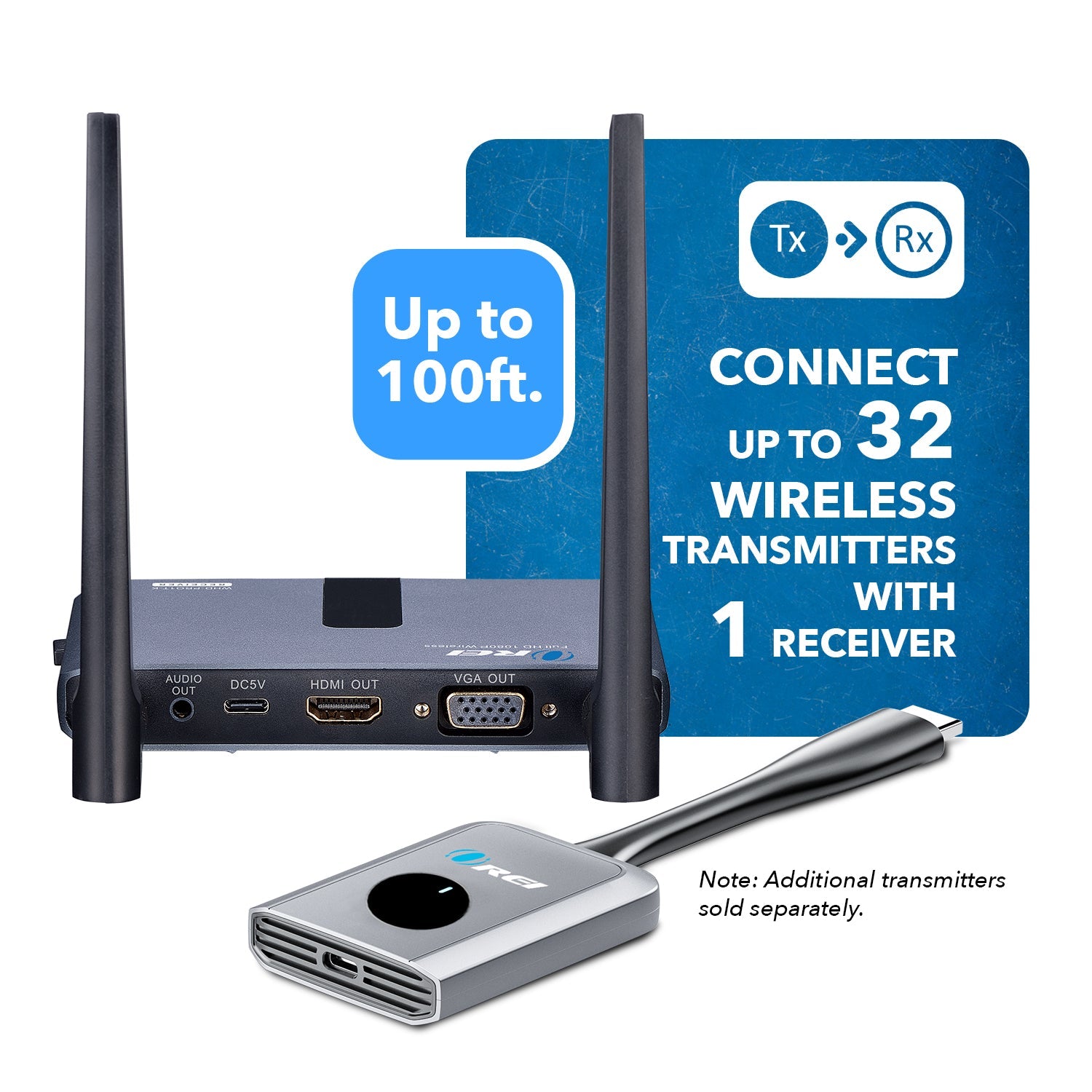 OREI 1080p Wireless HDMI Extender with Screen Mirroring - Up to 100ft (WHD-PRO1T-K)