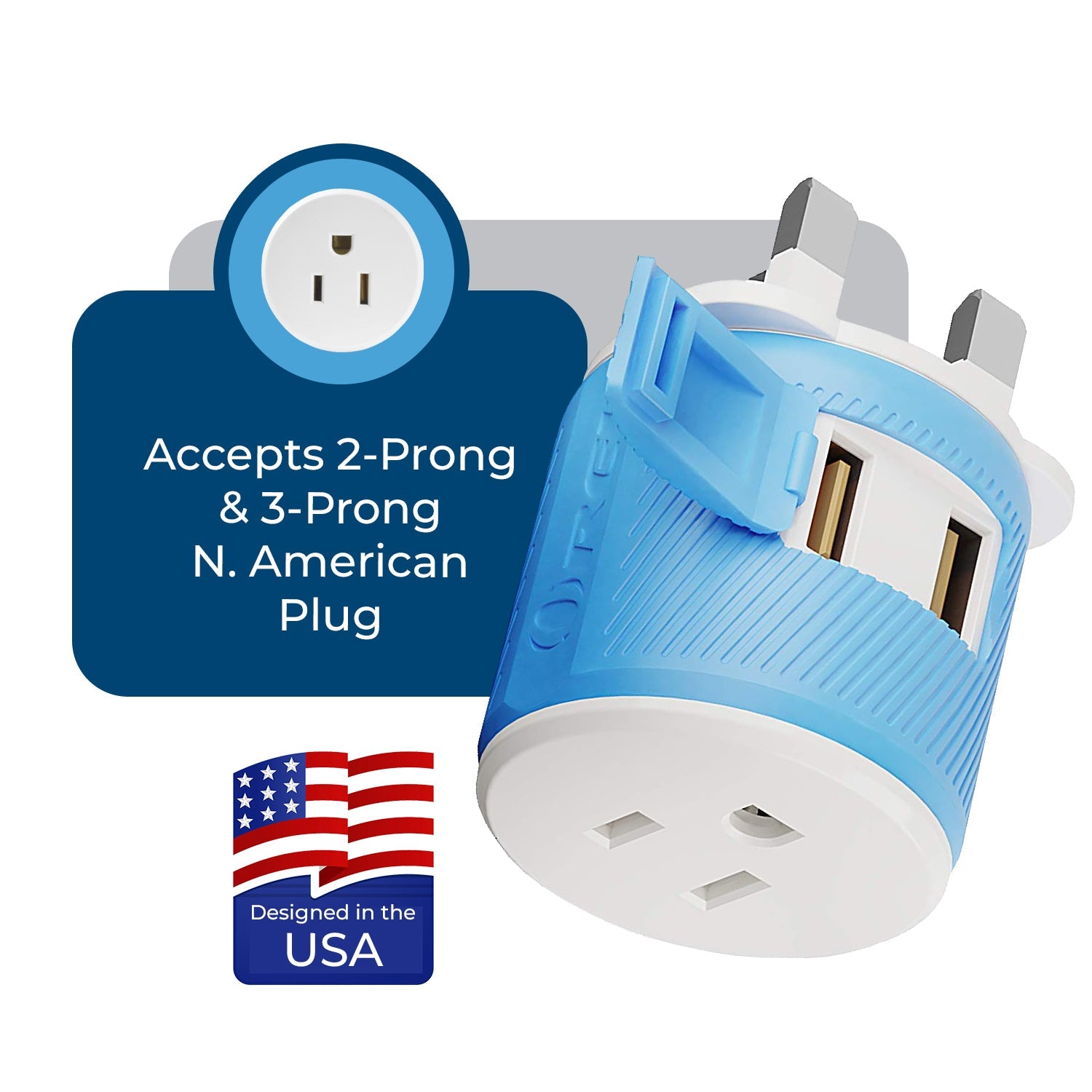 OREI 3-in-1 Compact Travel Adapter for UK & Ireland - 2 USB Ports, Type G Plug (U2U-7)