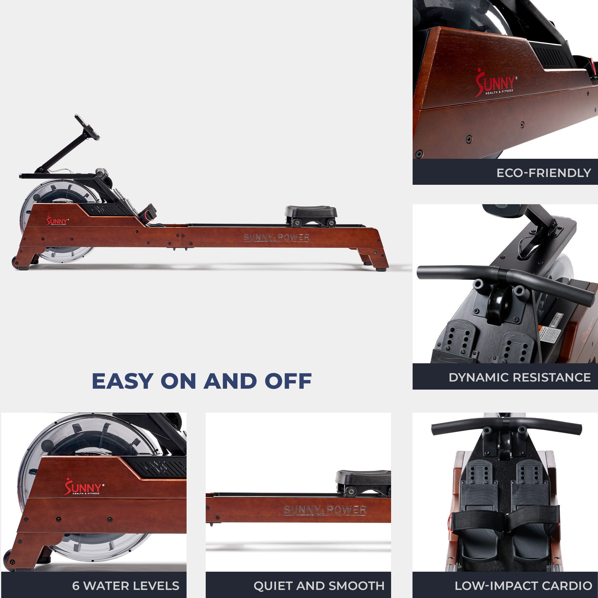 Sunny Health & Fitness Vertical Hydro Wooden Rowing Machine - SF-RW522075: Your Home Gym Powerhouse
