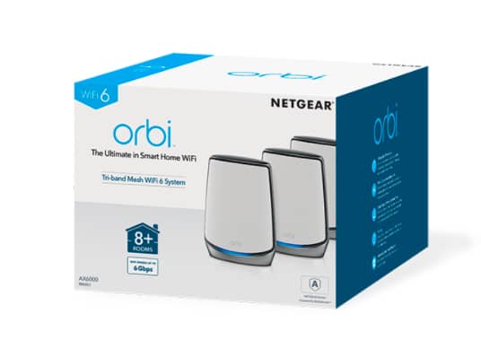 Unleash Blazing Fast 4K/8K Streaming with Orbi Tri-Band WiFi 6 Mesh System (AX6000) - Router + 2 Satellites
