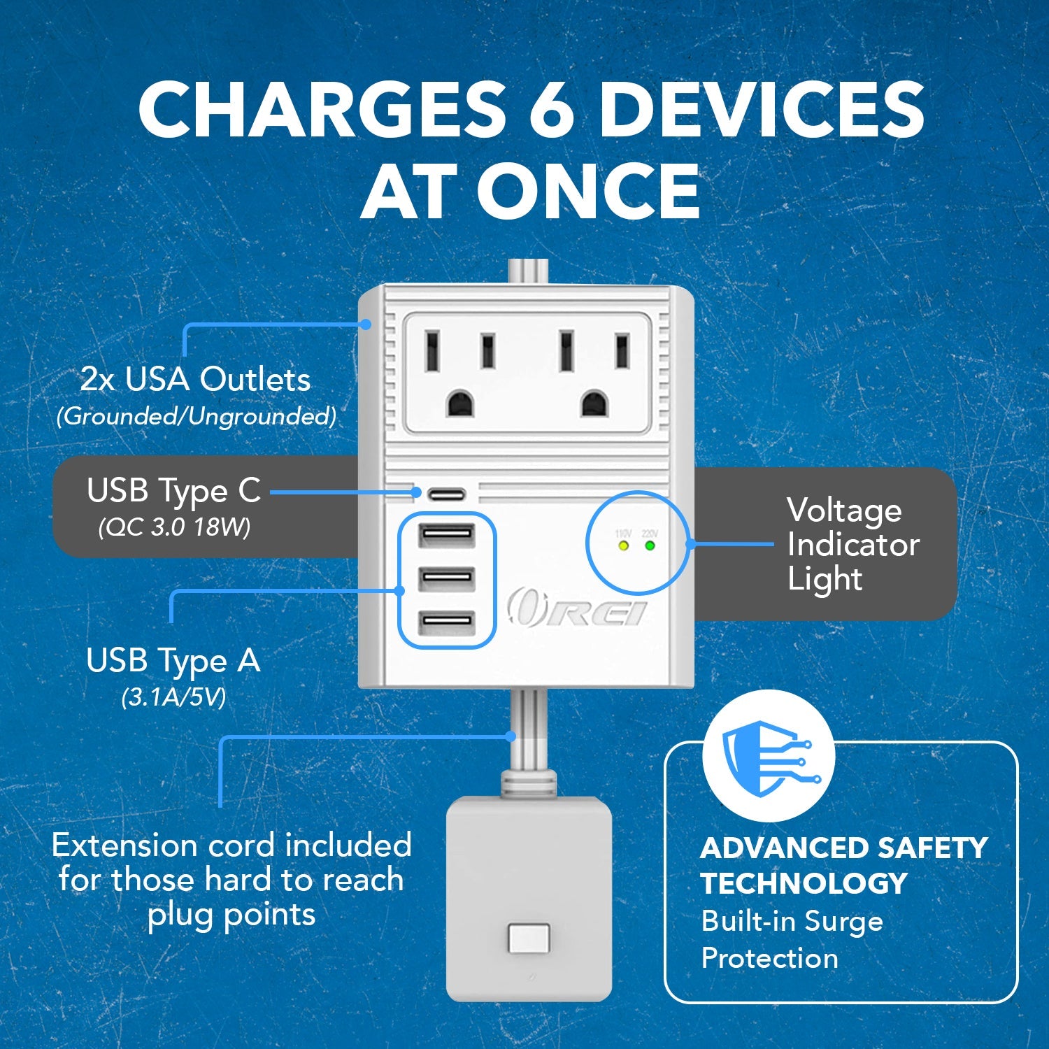 OREI M8 Max World Travel Adapter - Compact All-in-One with 3 USB Ports
