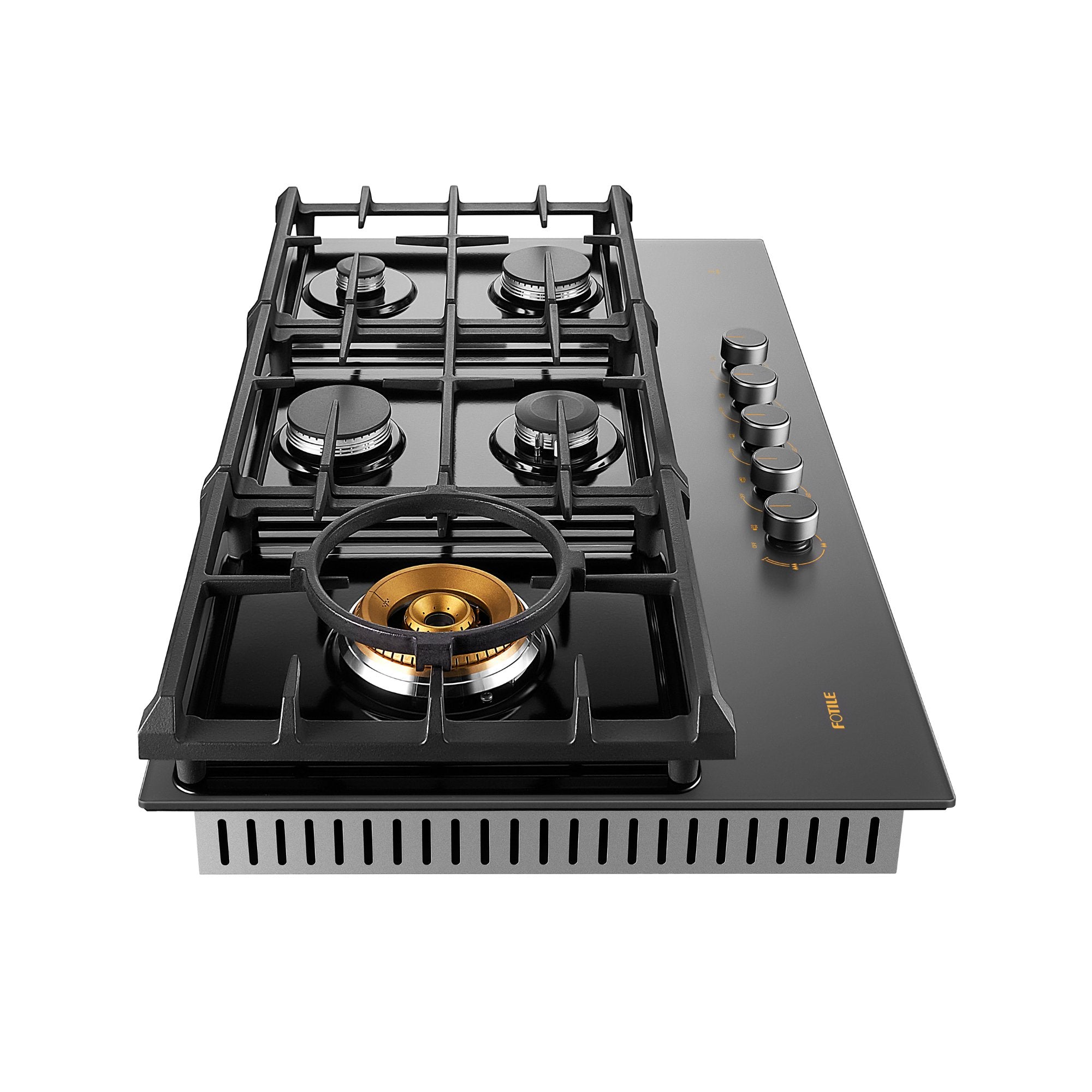 FOTILE GLG36501 36-Inch Anti-Glare Glass Tri-Ring Gas Cooktop with Moonshadow Grey Design