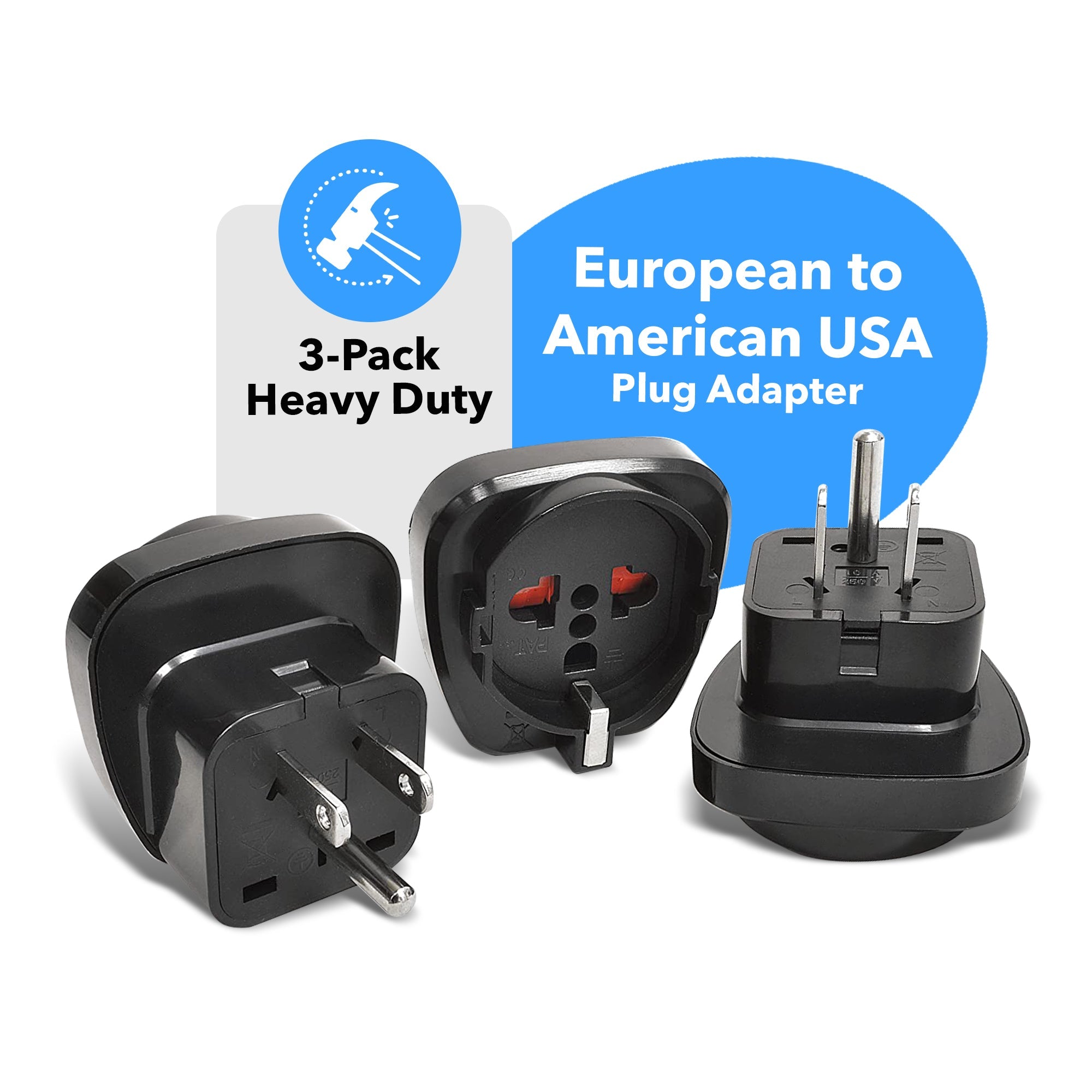OREI GP-95 European to USA Grounded Plug Adapter - 3 Pack: Your Essential Travel Companion