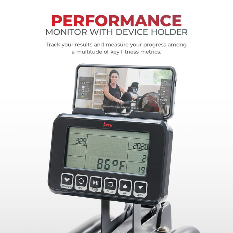 Sunny Health & Fitness Smart Obsidian Surge 500m Water Rowing Machine - Your Home Fitness Powerhouse