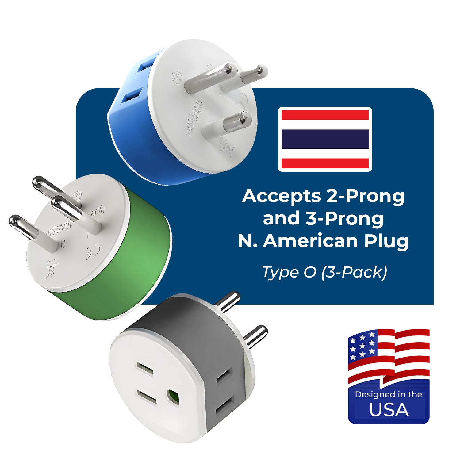 OREI Thailand Travel Adapter - Compact 2-in-1 Type O (US-18)