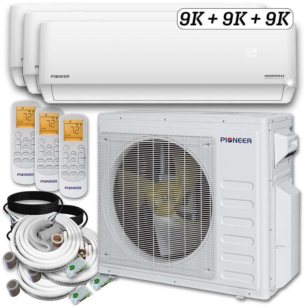 Pioneer Diamante Ultra Wi-Fi 22 SEER2 2.25-Ton 27000 BTU Triple Split Energy-Star Multi-Zone Wall Mount Air Conditioner Heat Pump (230V)