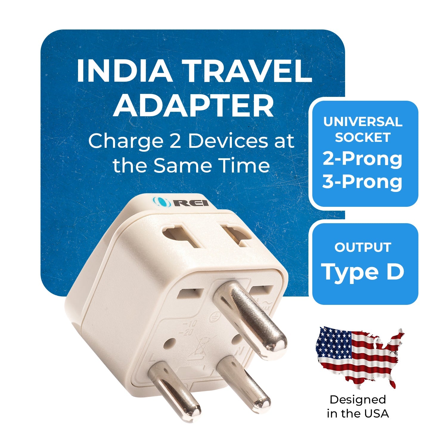 OREI DB-10 Compact Travel Adapter for India & Nepal - 2 in 1 Type D