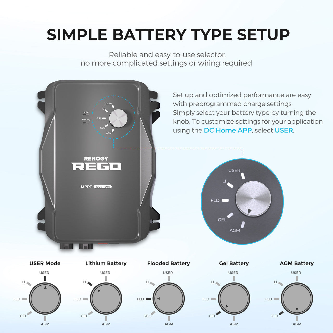 Renogy REGO 12V 60A MPPT Solar Charge Controller Bundle with 10Ft Power Cable