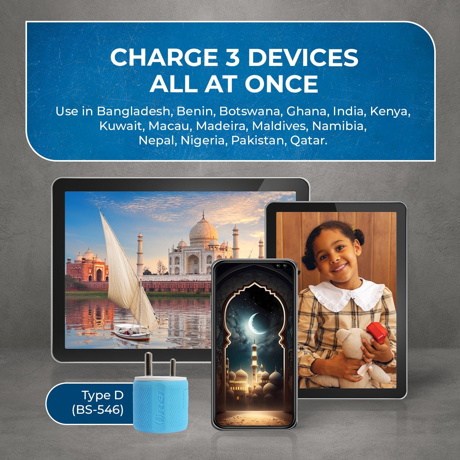 Universal Travel Adapter - 3 in 1 - 2 USB - Compact Design for India & Nepal (U2U-10)