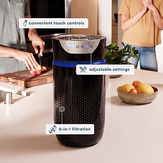 Homedics TotalClean 5-in-1 Compact Tower Air Purifier for Small Rooms - Sleek Black