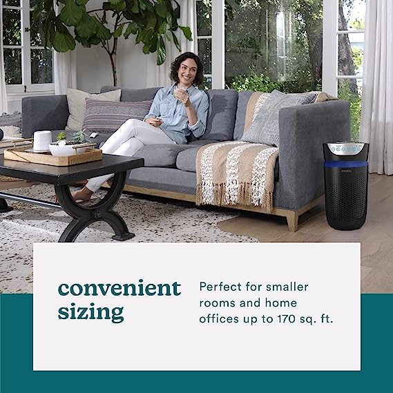 Homedics TotalClean 5-in-1 Compact Tower Air Purifier for Small Rooms - Sleek Black