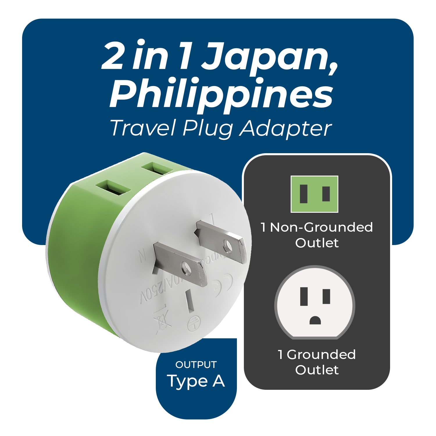 Universal Travel Adapter for Japan & Philippines - Compact 2-in-1 Type A (US-6)