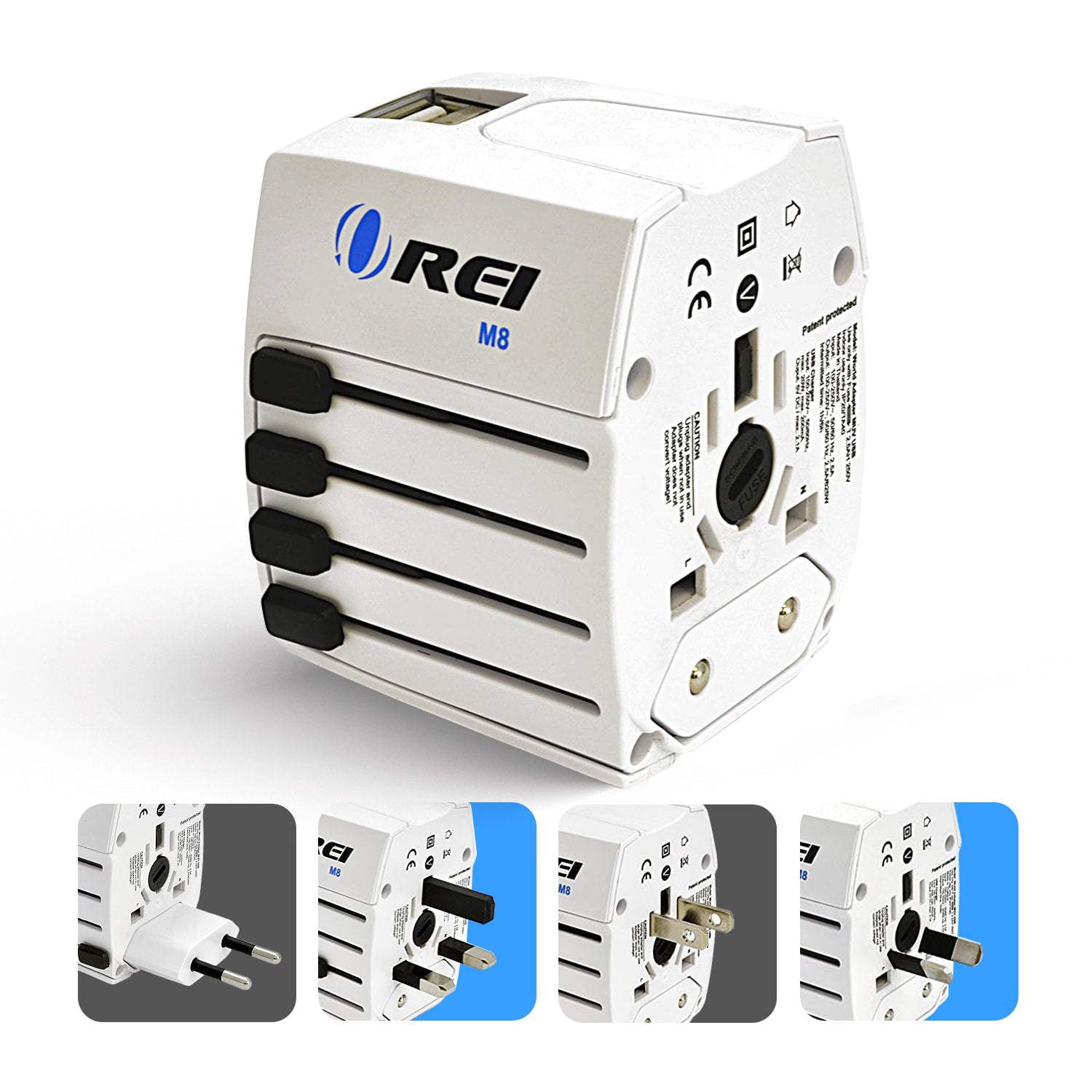 OREI World Travel Adapter Plug - Compact, All-in-One with 2 USB Ports (M8_White)
