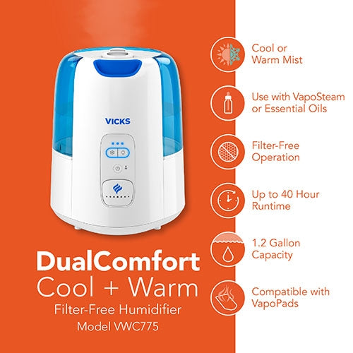 Vicks Dual Comfort All-in-One Humidifier: Cool, Warm & Fusion Mist