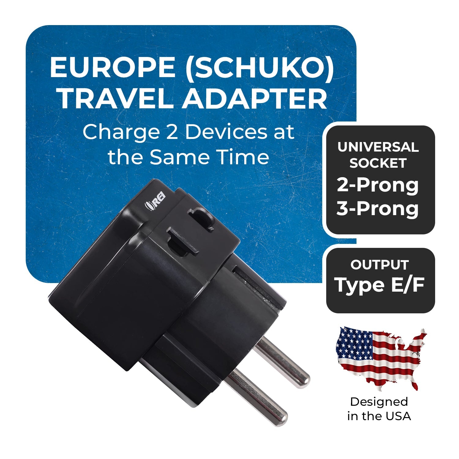 OREI DB-9 Compact Travel Adapter for Germany & France - 2 in 1 Type E/F