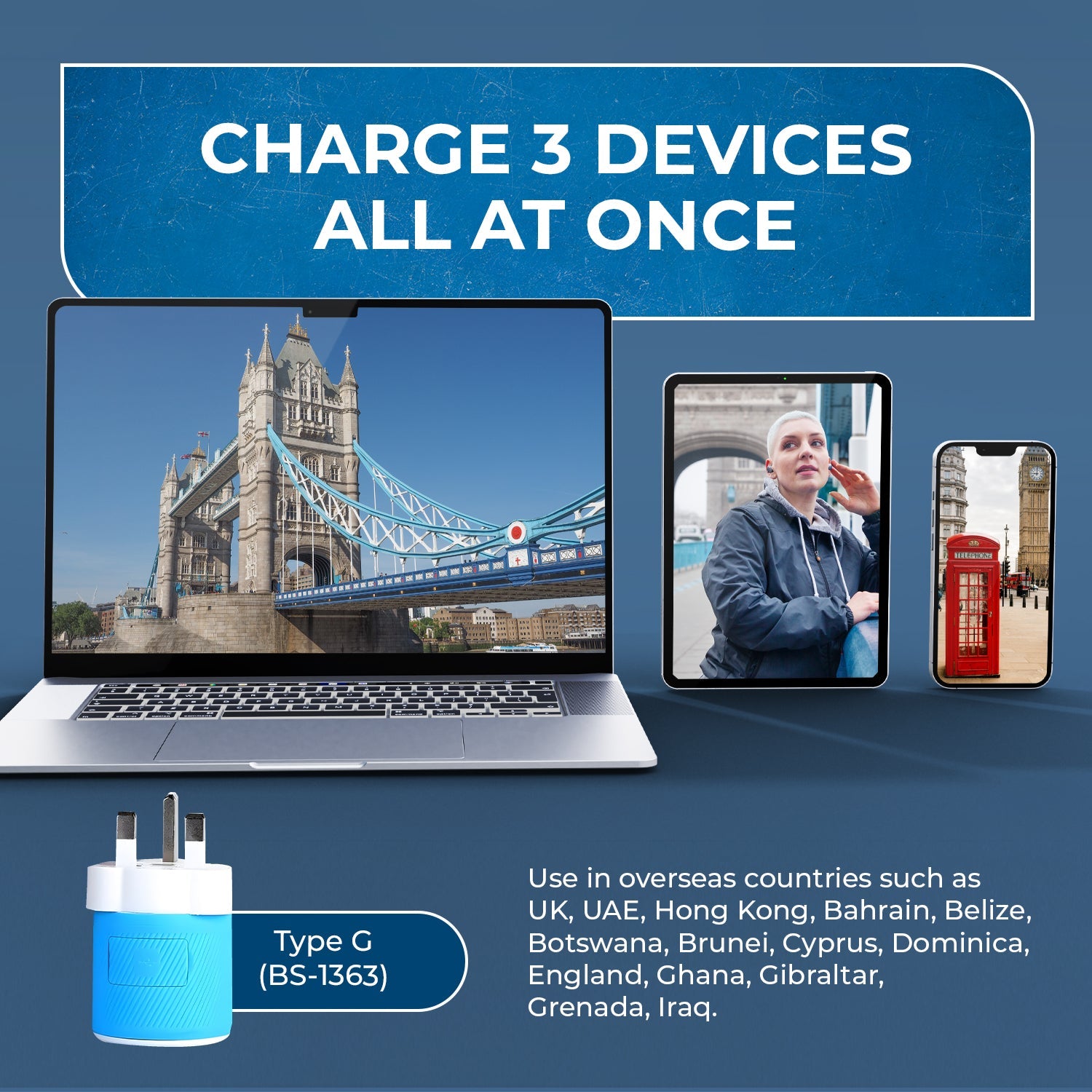 OREI 3-in-1 Compact Travel Adapter for UK & Ireland - 2 USB Ports, Type G Plug (U2U-7)