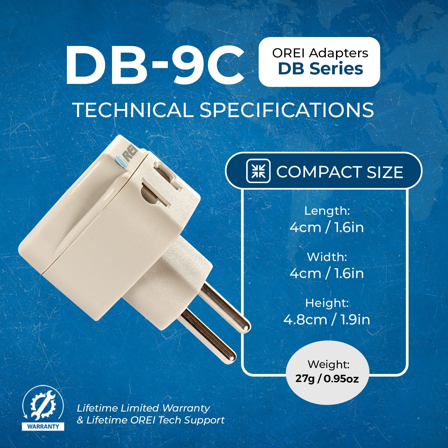 OREI DB-9C European Travel Adapter - Compact 2-in-1 Type C for Seamless Charging On-the-Go