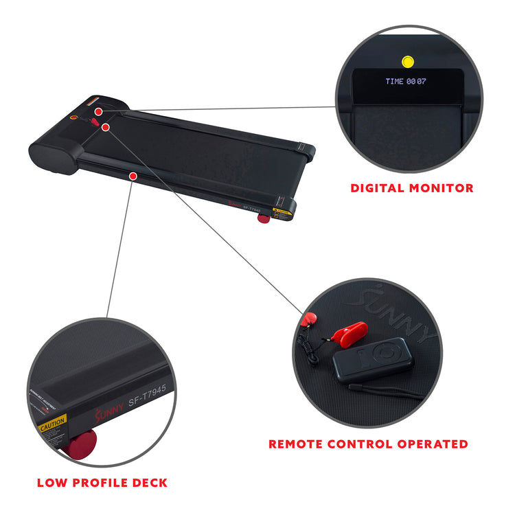 Sunny Health & Fitness Under Desk Slim Flat Treadmill - Your Home Workout Companion