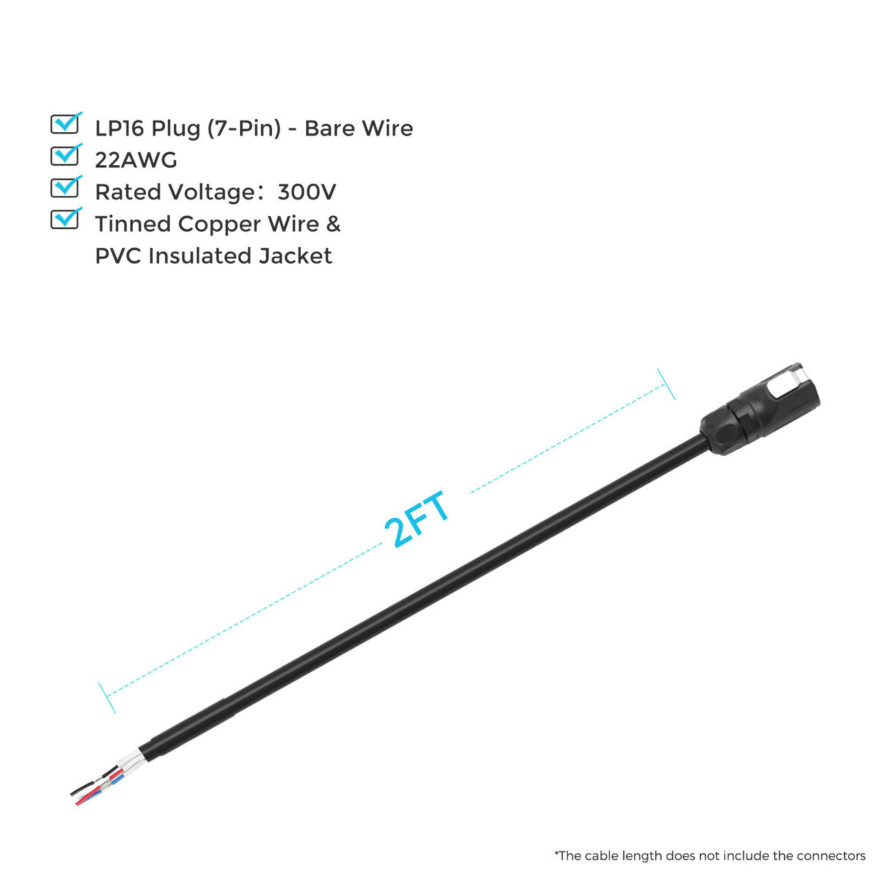 Renogy LP16 Plug (7-Pin) to Bare Wire 2Ft Communication Cable - Your Ideal Energy System Connector