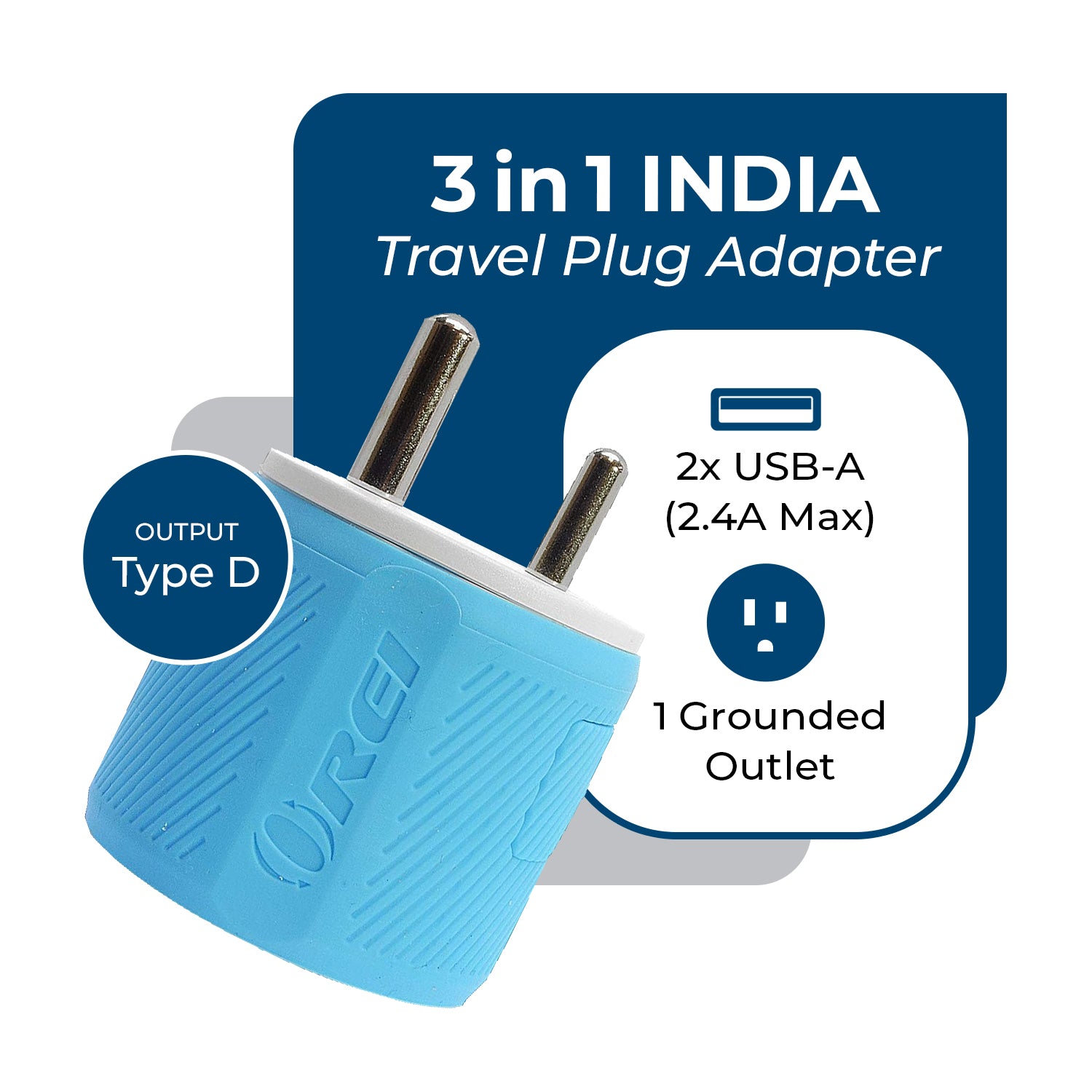 Universal Travel Adapter - 3 in 1 - 2 USB - Compact Design for India & Nepal (U2U-10)