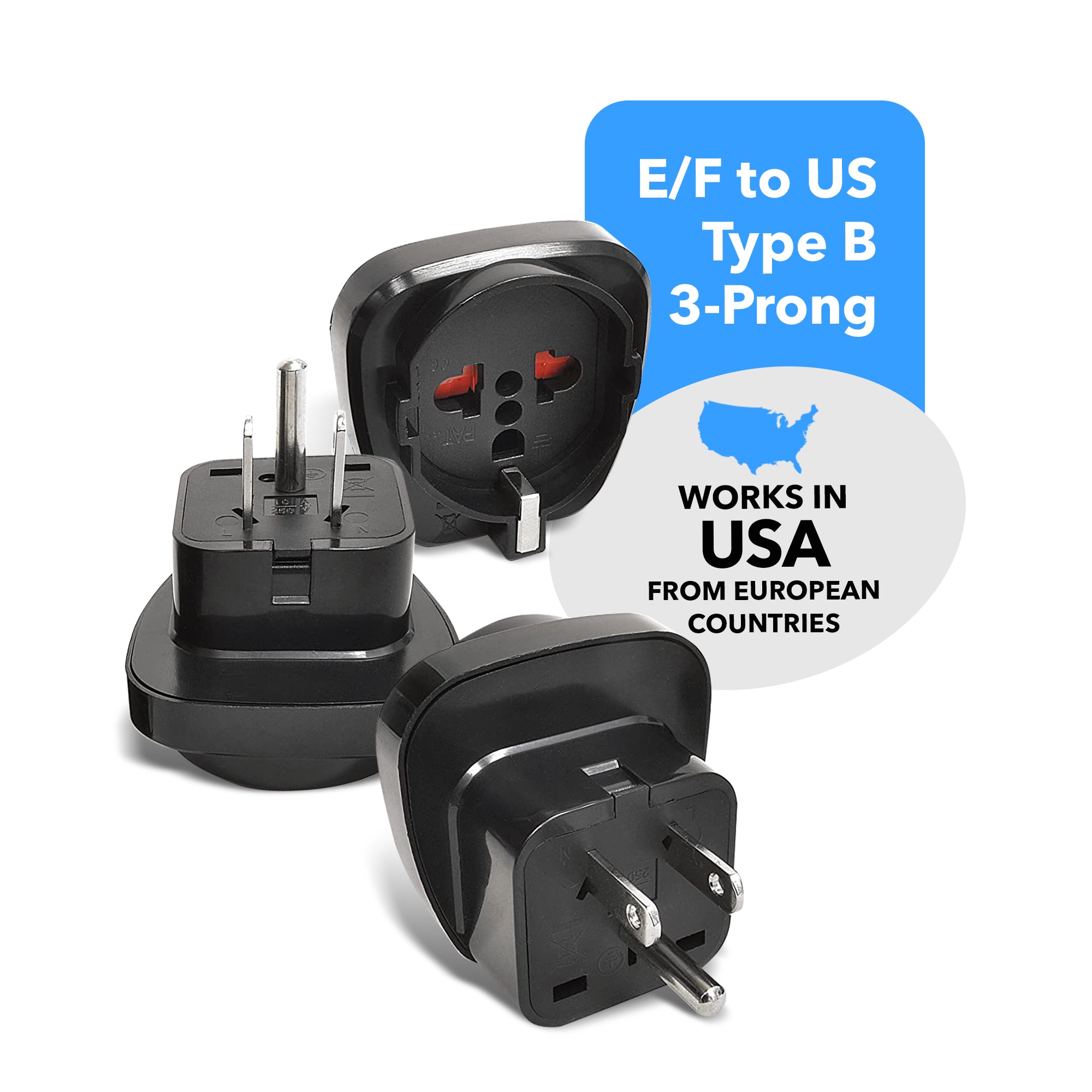 OREI GP-95 European to USA Grounded Plug Adapter - 3 Pack: Your Essential Travel Companion
