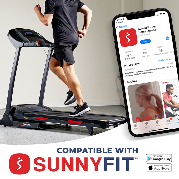 Sunny Health & Fitness SF-T7705SMART Premium Folding Auto-Incline Smart Treadmill with Exclusive SunnyFit App and Enhanced Bluetooth Connectivity