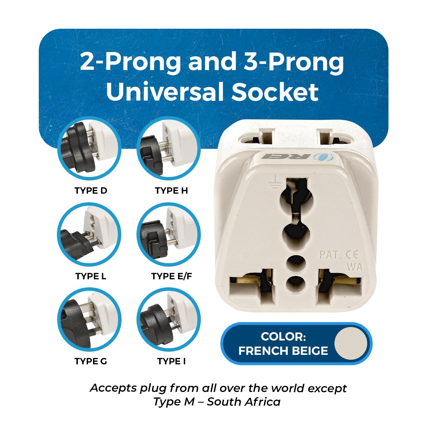 OREI DB-10 Compact Travel Adapter for India & Nepal - 2 in 1 Type D