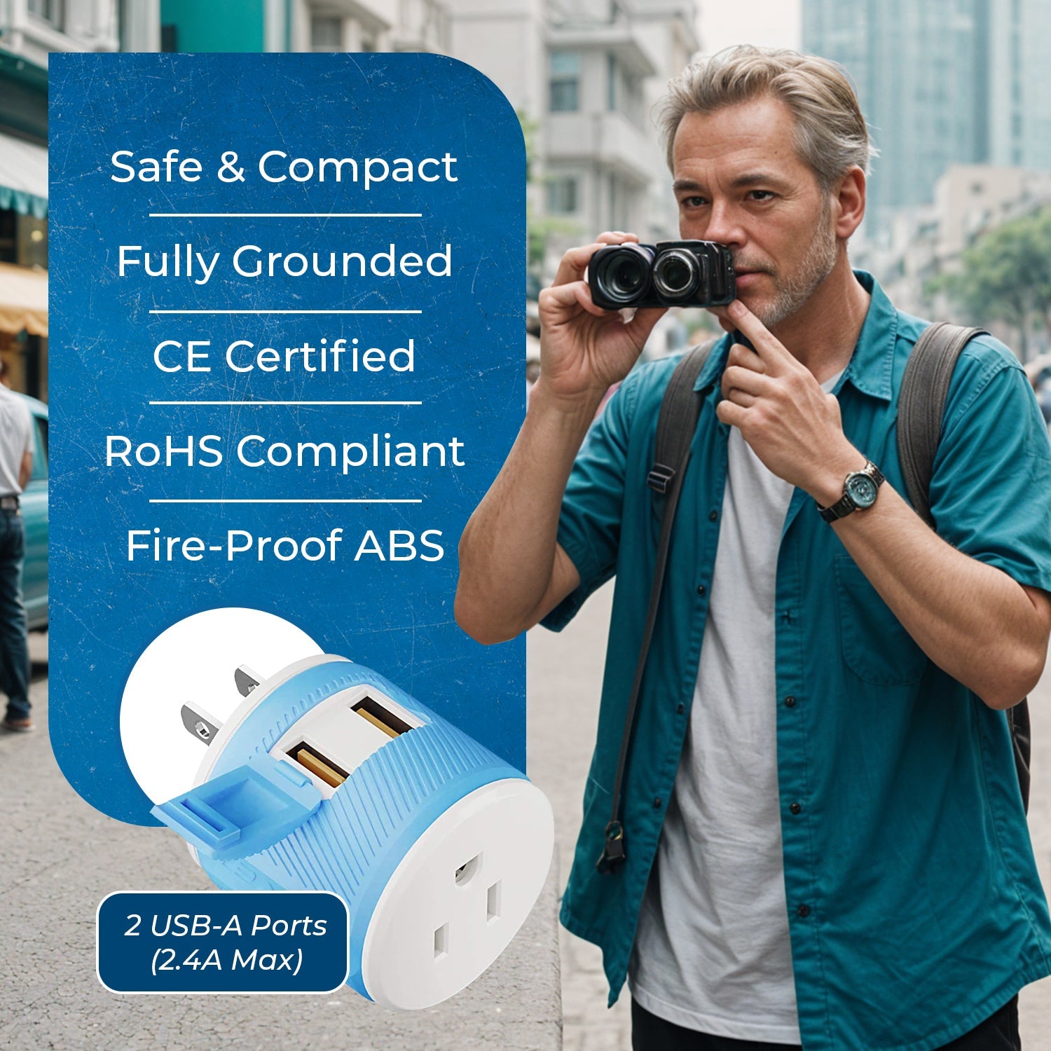 Universal Travel Adapter - 3 in 1 - 2 USB - Compact Design for Japan & Philippines (U2U-6)