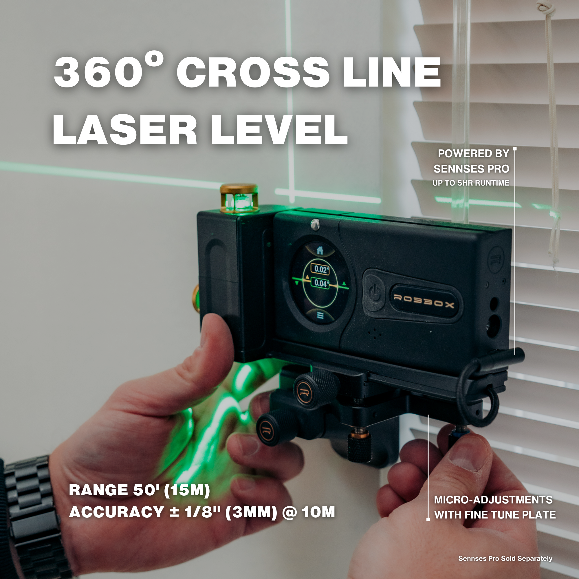 Robbox 360° Adjustable Cross Line Laser Level Kit for Sennses Pro - Precision at Your Fingertips