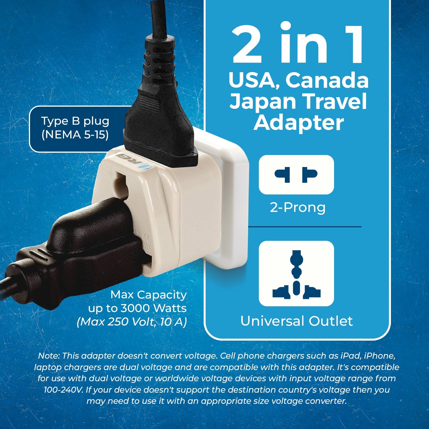OREI DB-5 Japan & Philippines Travel Adapter: Compact 2-in-1 Type B