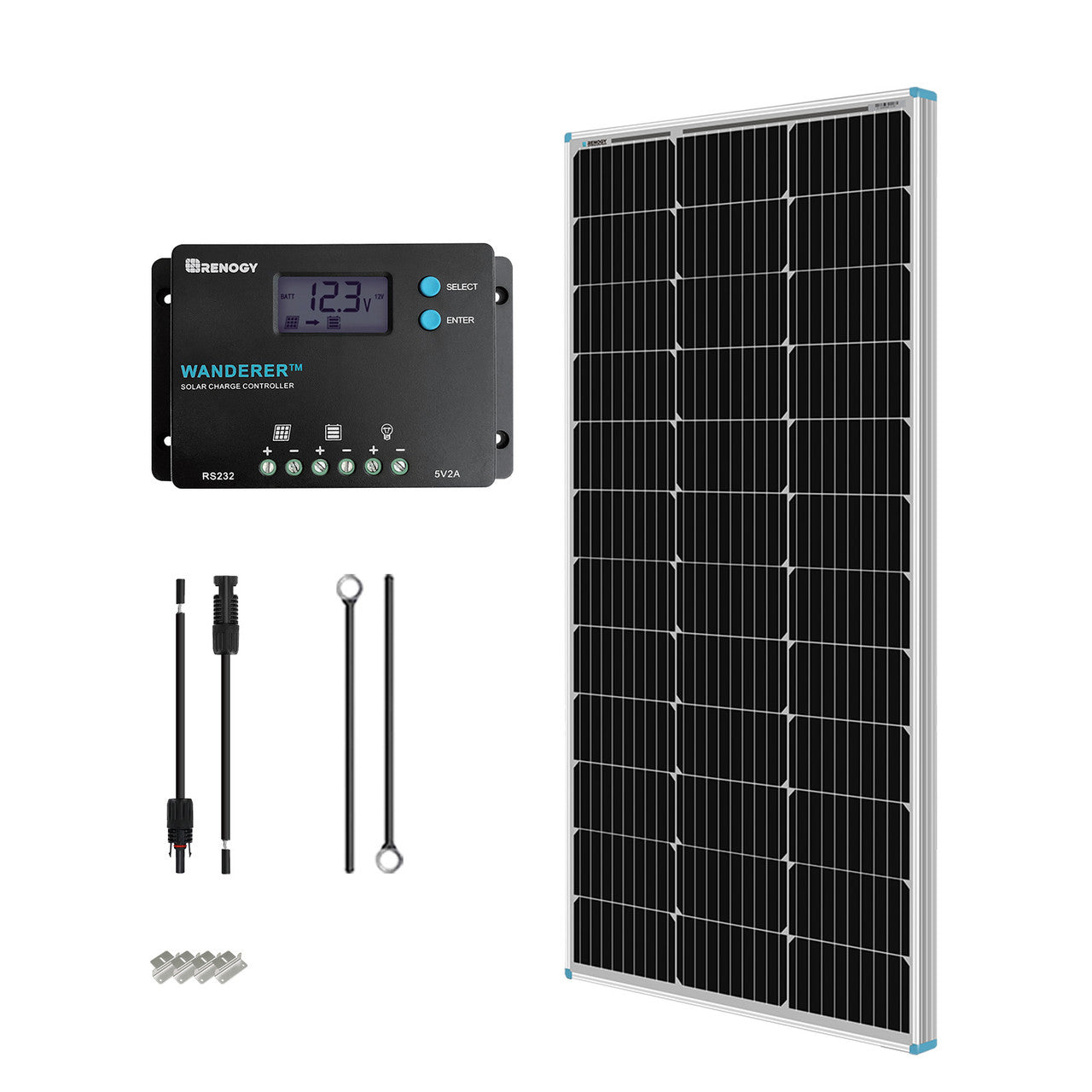 Renogy 100W 12V Monocrystalline Solar Starter Kit with Wanderer 10A Charge Controller - Your Key to Easy Solar Power