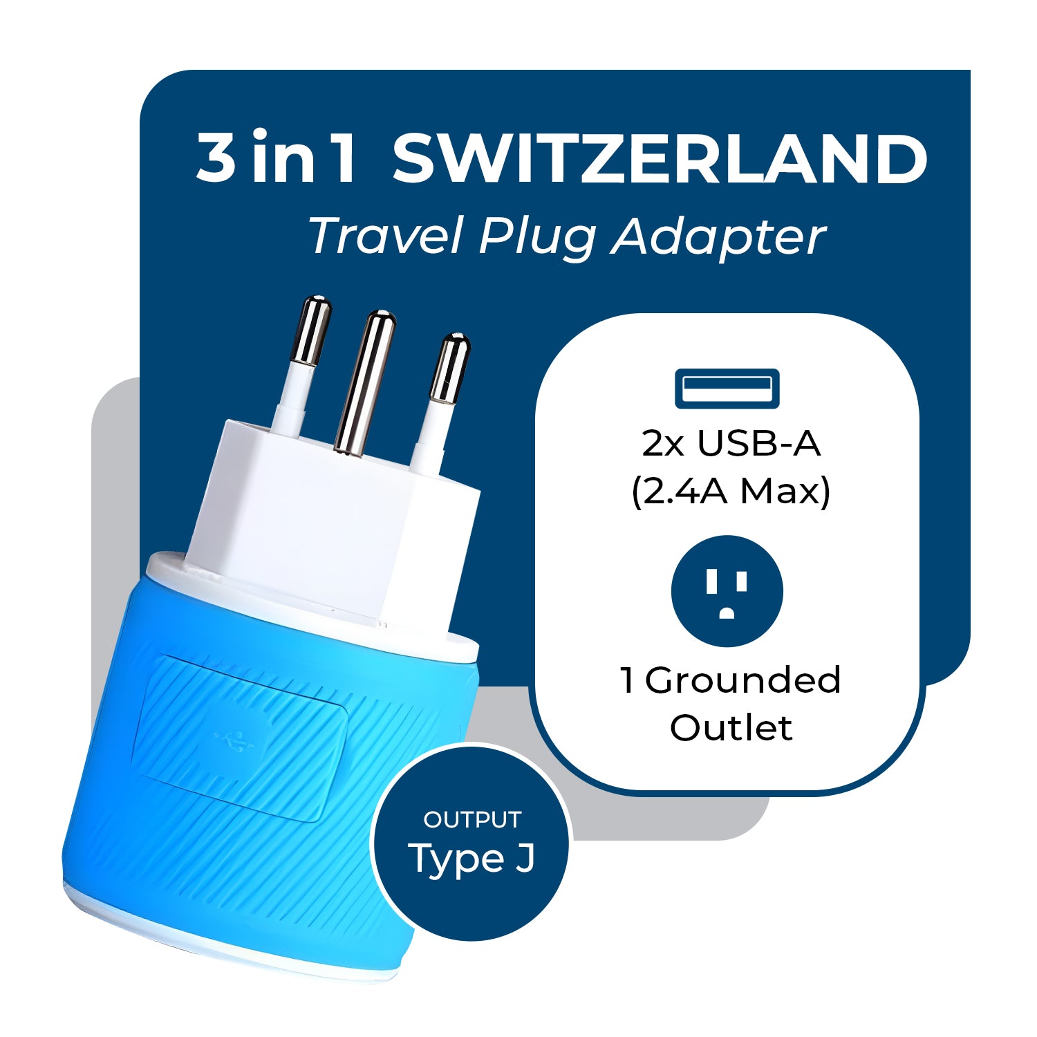 Compact Switzerland Travel Adapter - 3 in 1 with 2 USB Ports - Your Ideal Travel Companion