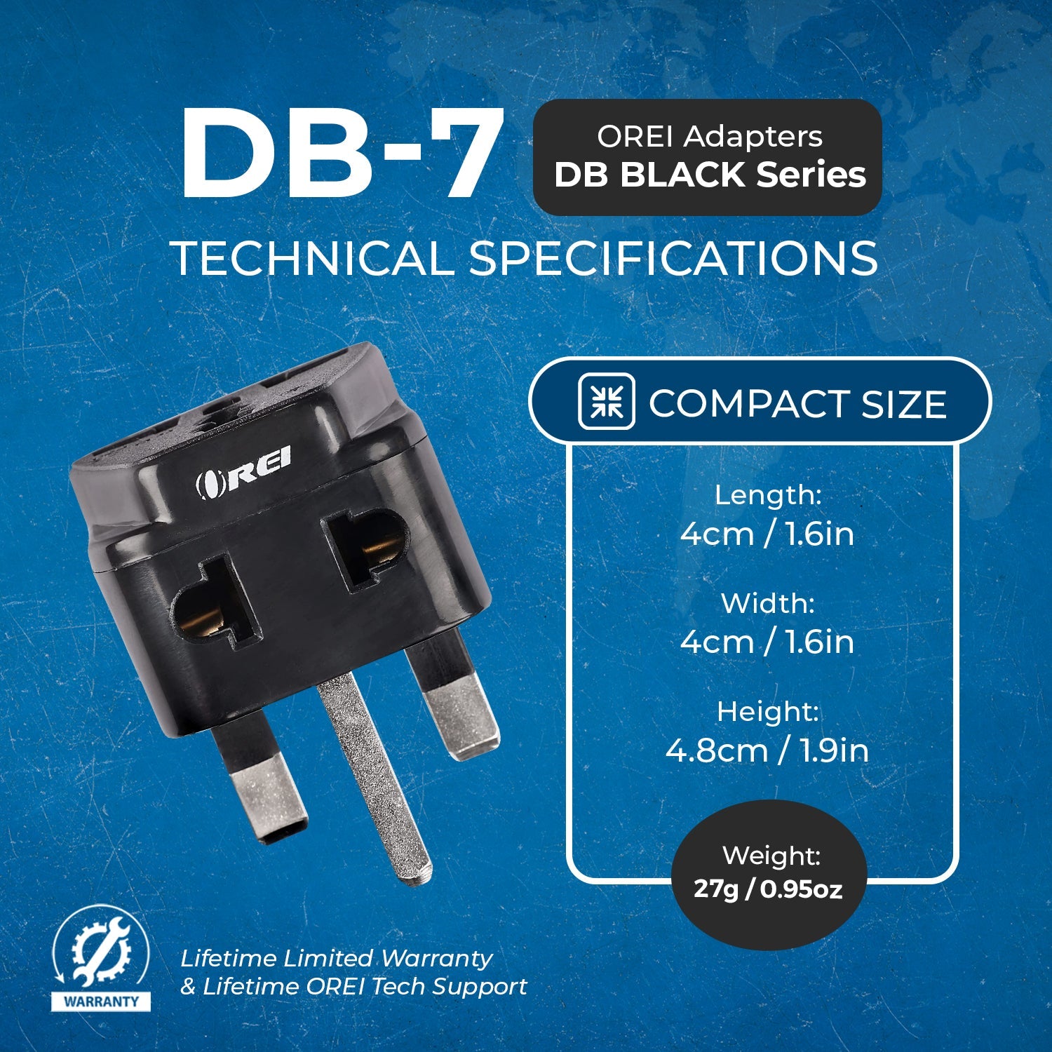 OREI DB-7 Compact 2-in-1 UK & Hong Kong Travel Adapter