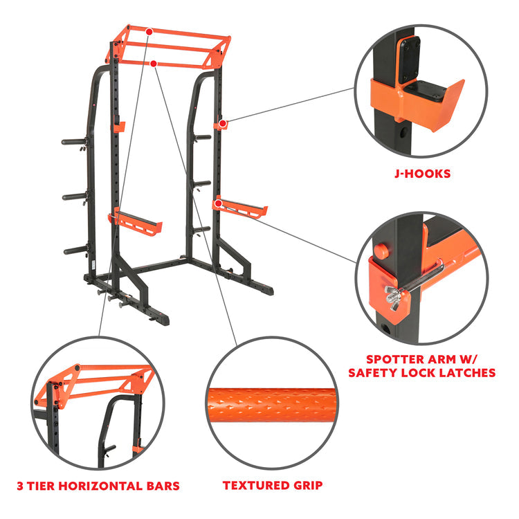 Sunny Health & Fitness PowerZone Heavy Duty Half Rack with 1000 LB Capacity - SF-XF9933