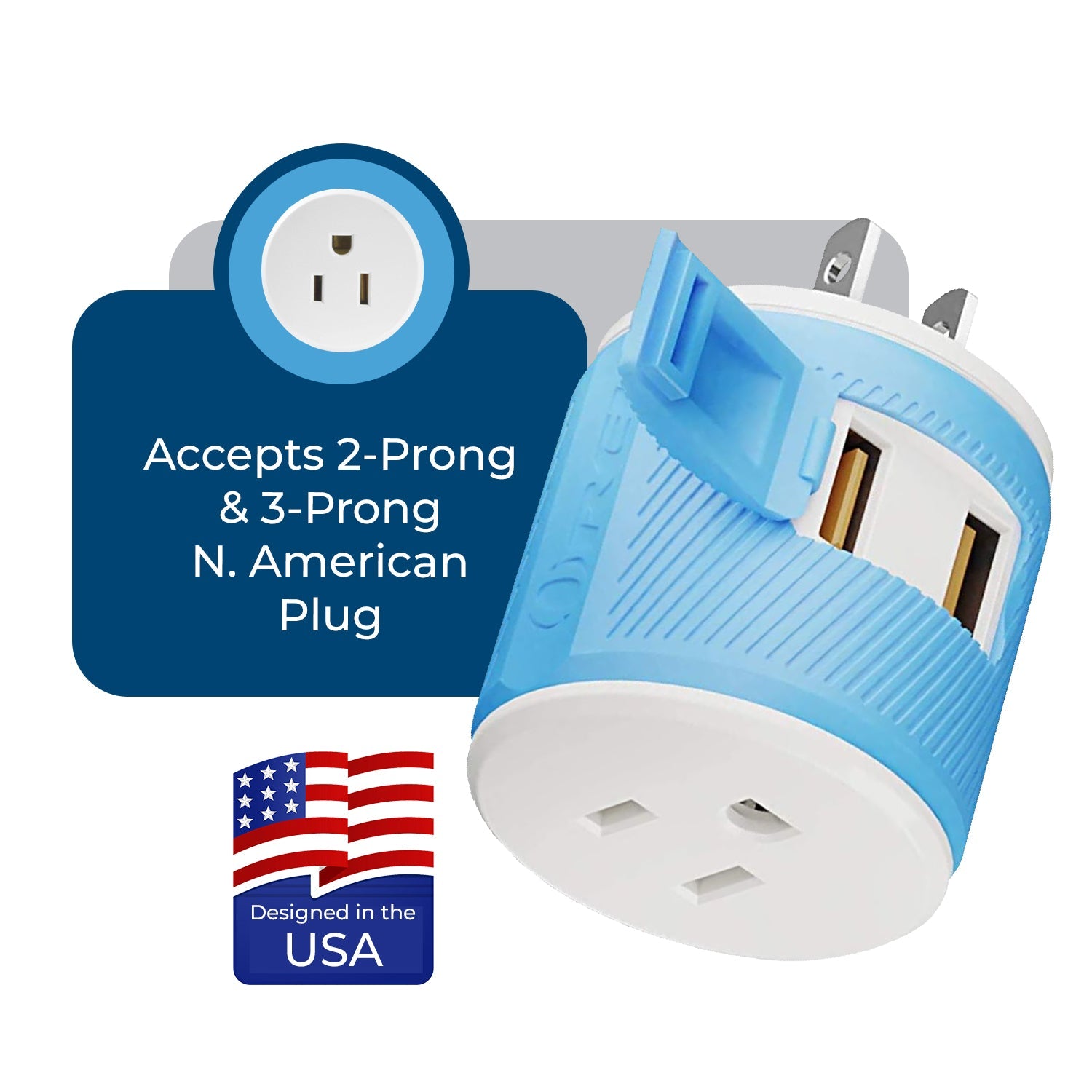 Universal Travel Adapter - 3 in 1 - 2 USB - Compact Design for Japan & Philippines (U2U-6)