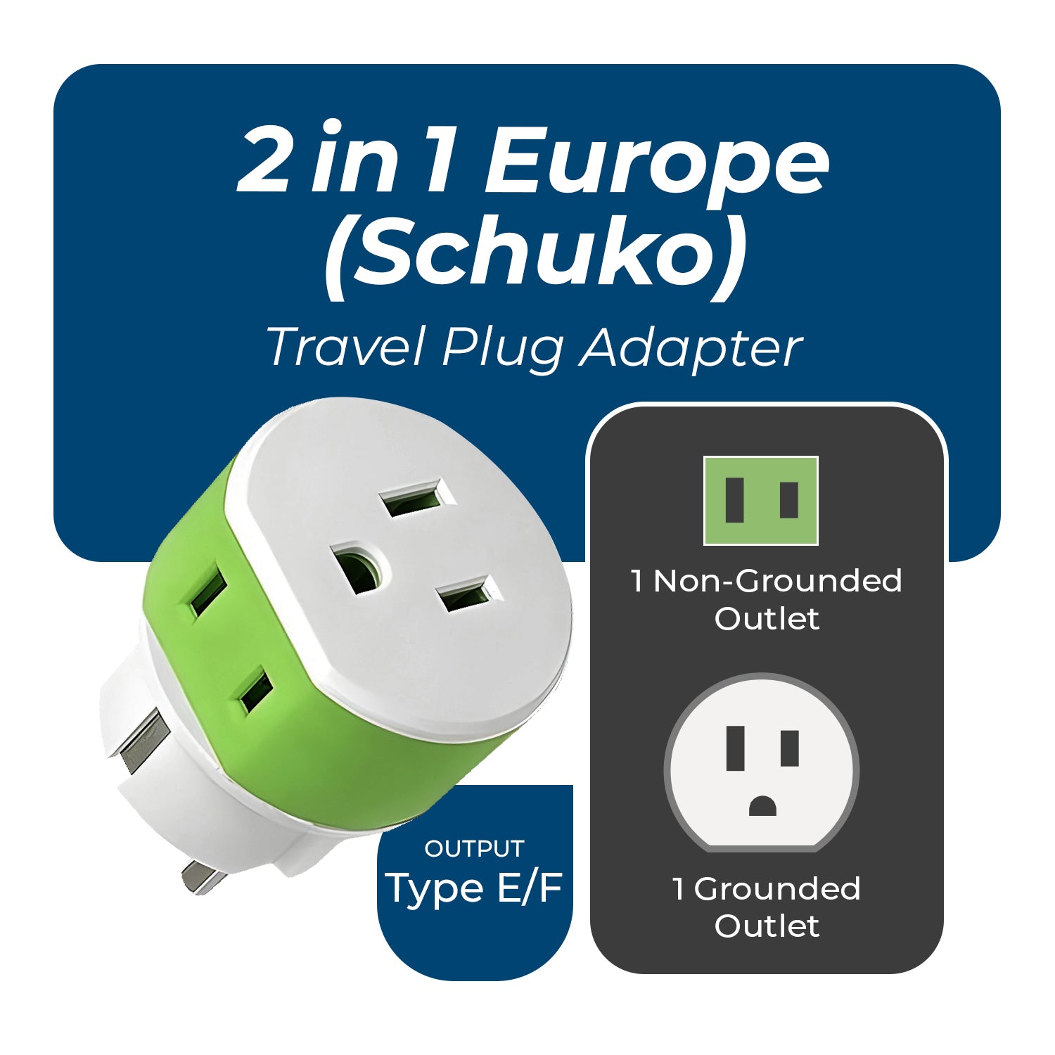Compact 2-in-1 Travel Adapter for Germany & France - Type E/F (US-9)