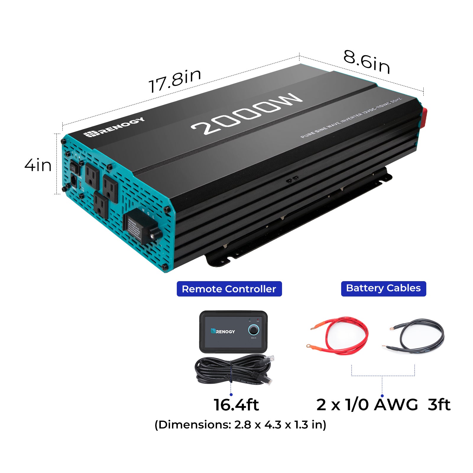 Renogy 2000W Pure Sine Wave Inverter for Off-Grid Power