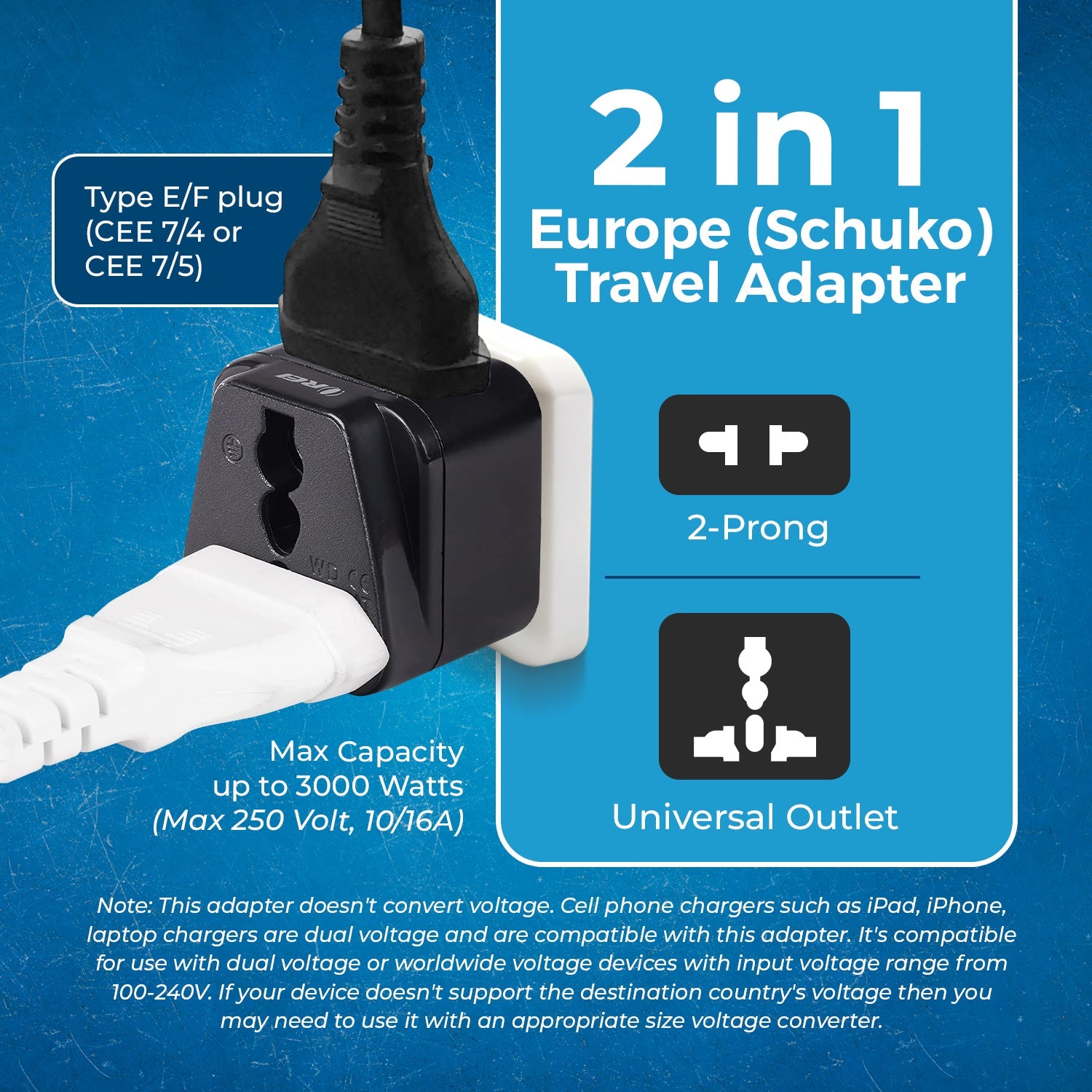 OREI DB-9 Compact Travel Adapter for Germany & France - 2 in 1 Type E/F