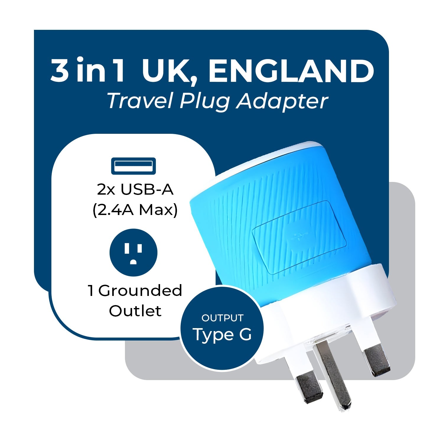 OREI 3-in-1 Compact Travel Adapter for UK & Ireland - 2 USB Ports, Type G Plug (U2U-7)