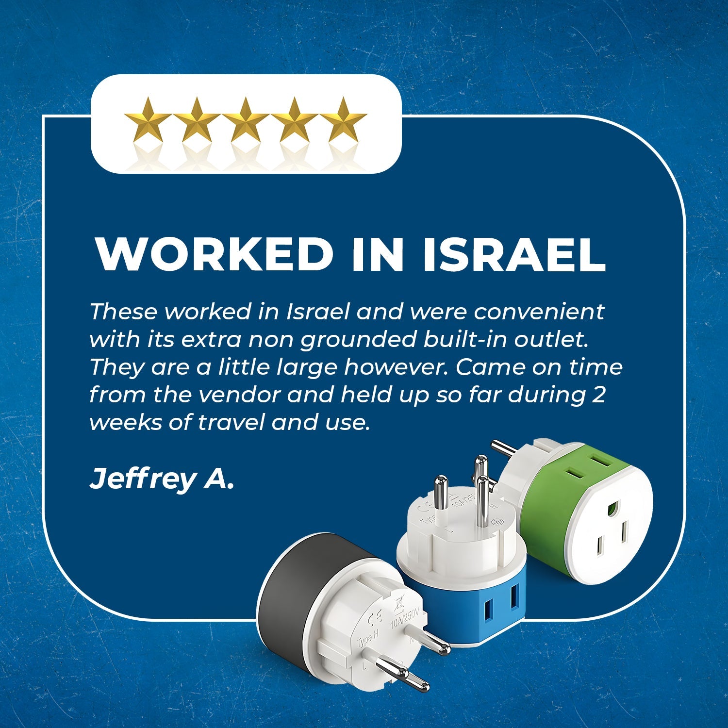 OREI Compact 2-in-1 Travel Adapter for Palestine & Israel - Type H (US-14)
