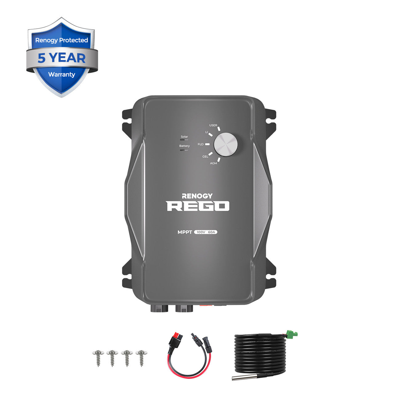 Renogy REGO 12V 60A MPPT Solar Charge Controller Bundle with 10Ft Power Cable
