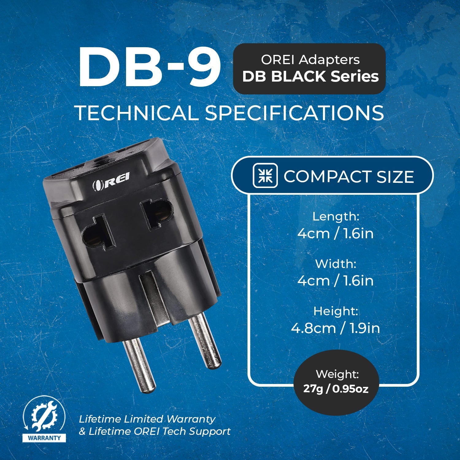 OREI DB-9 Compact Travel Adapter for Germany & France - 2 in 1 Type E/F